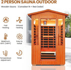 Outdoor Sauna 2 Person Sauna Infrared Saunas Dry Sauna Room 2080W/110V Low EMF Outer Board Red Cedar/Inner Board Fir Wood, Oxygen Bar, Speaker, LCD Control Screen, LED Lights - 48.8*38.2*81.9 in