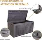 LANTRO JS 100 Gallon Deck Box, Waterproof Deck Storage Box, Resin Plastic Patio Storage Box with Side Handles, Lockable Storage Containers