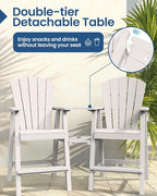 Ciokea Tall Adirondack Chairs Set of 4, HDPE Outdoor Adirondack Bar Stools with Double Connecting Tray, Weather Resistant High Back Adirondack Balcony Chairs for Deck, Lawn, Pool, Backyard, White