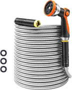Garden Hose 100FT, Stainless Steel Water Hose with Nozzle, Flexible, Lightweight, Puncture Proof, Never Kink & Tangle, Heavy Duty Garden Hose for Yard and Outdoor