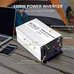 WZRELB 600W Power Inverter 12V DC to 110V 120V AC,Modified Sine Wave Car Inverter for Vehicles with LED Display,5V/2.4A USB Port,Soft Starter,Off-Grid Power Converter with High Efficiency up to 90%