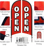 Open Flags for Businesses, 9.18FT Double-Sided Outdoor Advertising Swooper Banner with Pole Kit & Ground Stake – Tear-Resistant Polyester Feather Flag for Shops, Events & Promotions