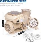 XtremepowerUS 3.0HP SuperFlow Variable Speed High-Flo Pool Pump In-Ground Pool Energy Efficient 230V, 9,720GPH 1-1/2” & 2” Adapter w/Timer, Compactible EC-342001