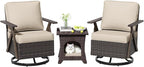 Outdoor Swivel Rocker Chairs, 3 Pieces Wicker Swivel Patio Chair with Rattan Side Table, Patio Furniture Set for Outside Porch Deck