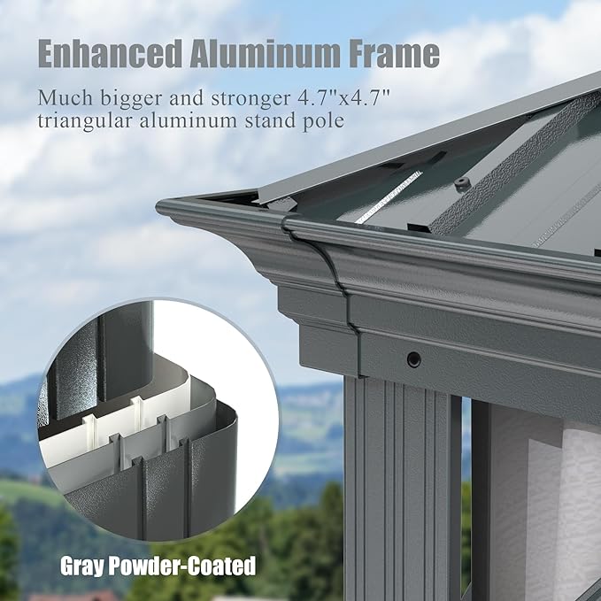 Domi 14'x20' Hardtop Gazebo Canopy,Outdoor Aluminum Gazebo with Galvanized Steel Double Roof,Large Permanent Gazebo Pavilion for Patio Deck Backyard,Curtain and Netting,Grey