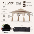 Bezseller 13x13 Pop Up Gazebo Tent with Mosquito Netting – Quick Set Up, Water-Resistant Outdoor Canopy for Patio, Garden, Backyard, and More,Khaki