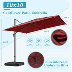 Hotime 10x10ft Large Cantilever Patio Umbrellas - Upgrade and Intensify - with 360 Rotation and 5 Angles Adjustment - Aluminum Offset Pool Umbrella Square Outdoor Umbrella for Patio Garden