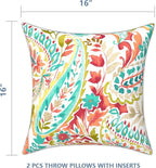 LVTXIII Outdoor/Indoor Throw Pillows, Decorative Patio Accent Pillows, Fluffy Water Repellent Garden Cushions for Home Patio Coach Sofa Use, 16×16 Inch, Pack of 2, Pretty Paisley