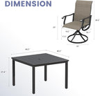 VICLLAX 5 Pieces Outdoor Dining Set, Patio Furniture Set of 4 Patio Swivel Dining Chairs and Square Patio Table, Mixed Brown Chairs & Black Tabletop