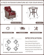 Belord Luxury 6-inch Thick Cushion Patio Furniture Set - Outdoor Swivel Rocker Glider Chairs Set of 4 with Glass Top Side Table, All-Weather Wicker Patio Conversation Set for Deck Balcony Sunroom