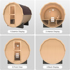 Outdoor Barrel Steam Sauna, 4-6 Person Wood Sauna Room with 6kw Toule Electric Heater with Sauna Stone, Canadian Red Cedar Wooden Sauna, Sauna Accessories and Asphalt Shingle Roof (Red Cedar)