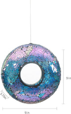 Fly Through Wild Bird Feeder Garden Hanging Bird Feeder Mosaic Circle Squirrel Proof for Outdoor Decoration,Blue