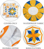 Outdoor Waterproof Throw Pillow Covers Set of 4 Floral Printed and Boho Farmhouse Outdoor Pillow Covers for Patio Funiture Garden 18x18 Inch Yellow