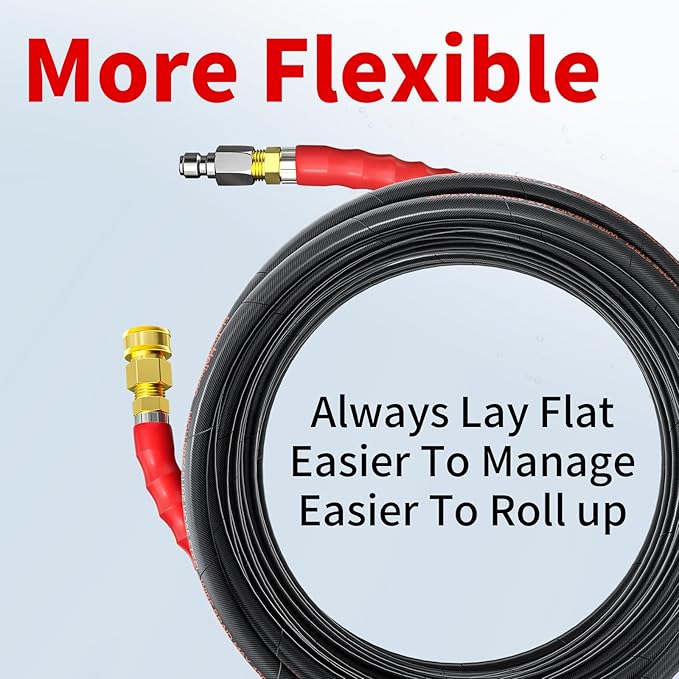 Pressure Washer Hose 100FT 1/4" for Cold & Hot Water (Up to 140℉) 4200 PSI Kink Resistant Industrial Grade Steel Wire Braided QC Ends with 3/8" Adapters for Professional and Home