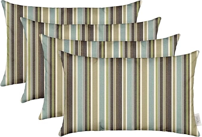 RSH DECOR: Sunbrella Lumbar Throw Pillows Set of 4 | 20" x 12" | Water and Fade-Resistant Performance Fabric | Outdoor Pillow Covers with Down-Alternative Inserts | Brannon Whisper