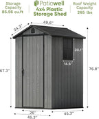 Patiowell 4 x 4 FT Plastic Outdoor Storage Shed with Floor, Garden Tool Shed with Two Windows and Single Lockable Door for Garden, Backyard, Lawn, Easy to Install, Dark Grey(Fit-it Shed)