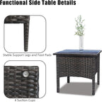 Outdoor PE Rattan Side Table, Modern Wicker Coffee End Table with Glass Top for Yard, Balcony, Garden or Livingroom, Brown