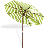 Midtown Umbrellas Wooden 2-9 Feet Outdoor Patio Umbrella, Terylast Green & White Stripes Fabric, Aluminum Frame For Backyard Umbrella, Deck Umbrella, Garden Umbrella & Pool Umbrella - Wooden Pole