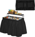 Outdoor Ice Cooler Folding Table, Portable Cooler Table with Removable Matching Skirt, Folding Ice Chest Table with Place Holder Black