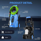 2025 New 5000PSI Electric Pressure Washer, Power Washer with 33FT Resistant Extension Hose and 4 Nozzles, Compatible with Extended Undercarriage Cleaners, Professional Powerwashers for Home/Car(Blue)