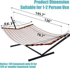 TegerDeger 12FT 2 Person Hammock with Stand Included 55 x 79IN Large Hammock Quick Dry 450LB Capacity with V Shaped Hardwood Spreader Bar & Nylon Rope for Outside, Patio, Garden - Tender Beige Stripes