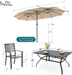 PHI VILLA 8 Piece Patio Dining Set with 13ft Double-Sided Patio Umbrella(Beige),Metal Outdoor Table Furniture Set with 6 Outdoor Stackable Chairs, 1 Rectangle Dining Table and 1 Large Beige Umbrella