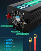 5000W 48V Pure Sine Wave Power Inverter 48V DC to 110V AC with Wireless Remote Control LCD Display 4 AC Outlets, 1 USB and Terminal Blocks for RV Truck Cabin Off Grid