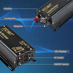 300W Pure Sine Wave Inverter DC 12V to AC 110V 120V Power Converter 600W Peak with LED Display for Most Small Power Appliances