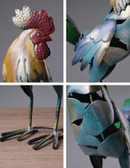HAUCOZE Rooster Decor Statue Chicken Figurine Sculpture Animal Arts Metal 15.5 inch