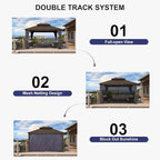 PURPLE LEAF 11' X 13' Outdoor Hardtop Gazebo Patio Wide Aluminum Frame Metal Double Roof with Heavy Duty Netting and Curtains for Permanent Hard Top Pavilion Screen, Navy Blue