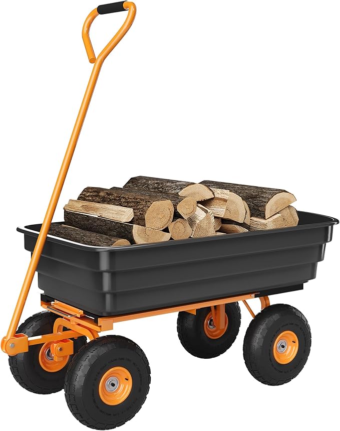 All-Terrain Garden Dump Cart with Removable Bed | 600Lb Heavy Duty Utility Wagon for Yard Work | 180° Pivoting Handle for Easy Control | Hauls Soil, Plants, Tools with Ease