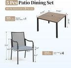 Patio Table and Chairs Set of 4, All-Weather Breathable Metal Mesh Patio Chair with Gourd-Shaped Armrests, 42x42 Wood-Like Table with Umbrella Hole, 5 Pcs Metal Frame Patio Dining Set