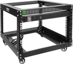RIVECO 6U Server Rack with Wheels Open Frame Networking Rack+ PDU 8 Outlets Set Black