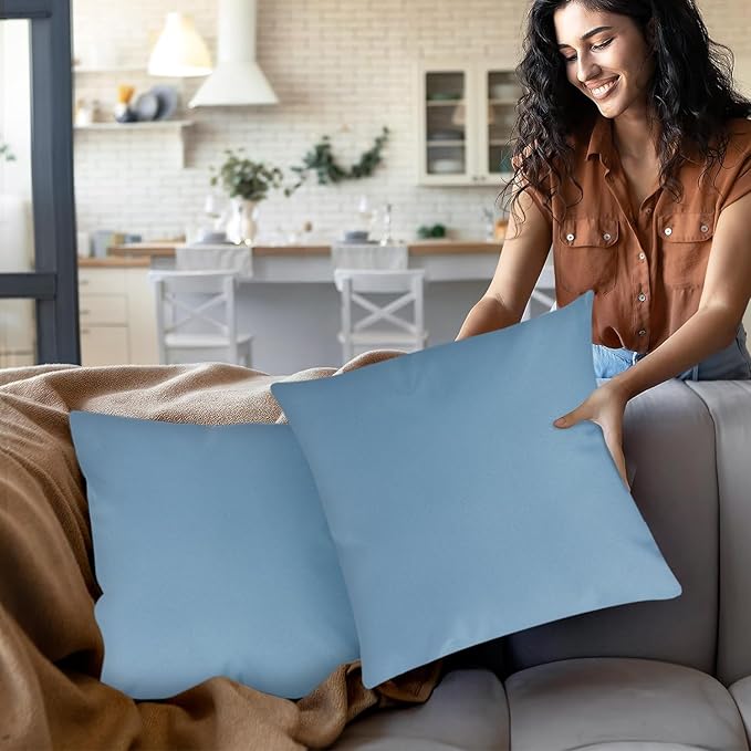Covers & All Premium Square Throw Pillow Inserts with Covers Set of 4, 14 x 14 Inches Sky Blue, Decorative Cushions for Couch Sofa Home Decor Office Travel UV Resistant Waterproof Soft Cushions
