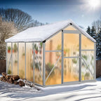 VINGLI 6x10FT Heavy Duty Polycarbonate Greenhouse with 5 Roof Vents, Aluminum Sliding Door, Silver