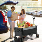 TIMBER RIDGE Collapsible Wagon Cart with Brakes, 400lbs Heavy Duty Large Capacity Compact Portable Folding Wagon, Utility Grocery Cart for Camping, Gardening, Shopping-Grey