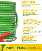 Pressure Washer Hose 75FT 3/8" for Cold and Hot Water 212°F, with Swivel Quick Connect, 4500PSI Kink Resistant Grade Steel Wire Braided, Power Washer Hose With 2pcs M22-14mm Adapter