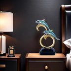 Resin Dolphin Statue Sculpture Frgurine Gift for Home Office Living Room Desktop Display Decorative Decoration (Blue)
