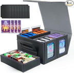 AFIING Commander Deck Box for MTG/EDH, Fits 400+ Double-Sleeved Cards, with Display Window, 4 Removable Deck Cases, Dividers, Dice Tray & Handle, Card Holders for TCG (Black Grey)