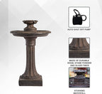 XBrand 28" Tiered Freestanding Classic Bird Bath Outdoor Water Fountain w/Auto Shut-Off Pump, Brown