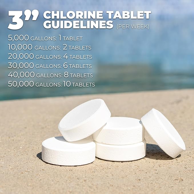 Xtremeclear 3" Swimming Pool Chlorine Tablets 99% Pure Tri-Chlor Pool Sanitizer 45LBS Slow Dissolving Chlorinating Tabs for Swimming Pools, Hot Tubs, Spa