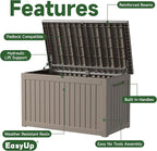 EasyUp 230 Gallon Outdoor Storage Box Waterproof, UV Resistant Resin Deck Box with Hydraulic Rod, Reinforced Stability for Patio, Garden, Striped Gray