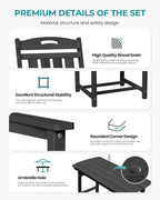 HDPE Outdoor Patio Dining Set with Table & 6 Chairs, All-Weather 7-Piece Outdoor Table and Chairs, 2" Umbrella Hole, Patio Furniture for Garden, Backyard, Deck | Matte Black