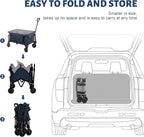 Collapsible Folding Wagon Cart, 220LBS Heavy Duty Foldable Utility Garden Cart with All Terrain Wheels & Side Storage Bag, Portable Sports Wagon for Camping, Shopping, Garden.(Blue)