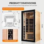 Sauna Indoor Far Infrared Saunas Home 1 Person Canadian Hemlock 1450W Low-EMF Dry Spa Sauna with Oxygen Bar, 7 Color Therapy, 7 Heating Plates, Intelligent Control Panel, Speakers (33.5*33.5*69 IN)