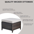 Rilyson Wicker Outdoor Patio Furniture Set - 5 Piece Patio Conversation Sets with Swivel Rocker Chairs, Ottomans and Sofa, 6 inch Cushions, Waterproof Wicker, for Porch Deck Brown/Beige