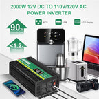 JIGUUN 1500 Watt Pure Sine Wave Power Inverter 12v DC to 110/120v AC Converter 3 AC & USB Output,Power Inverter LCD Display for Home RV Camping Car Truck 3000 Peak