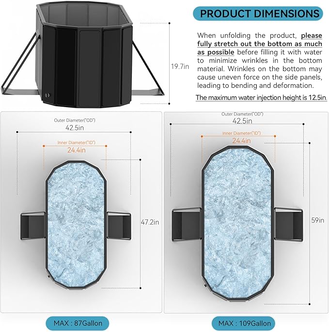 47''Portable insulated bathtub, Ice Bath Tub for Athletes, Inflation-free bathtub for shower, Ice Plunge Tub with Cover, Baths at Home & Outdoor（with Cover）