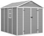 Amopatio 8x8 FT Storage Shed, Resin Outdoor Shed with Floor Included, Plastic Sheds Outdoor Storage for Bike, Garden Tools, Sheds & Outdoor Storage with Lockable Door, Window & Vents, Grey & White