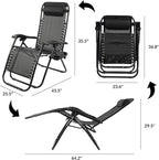 Elevon Zero Gravity Chair Set of 2 with Cup Holder & Removable Pillows, Adjustable Reclining Outdoor Patio Folding Chairs Portable Lounge Chair Furniture for Poolside, Lawn, Beach, Camping, Black
